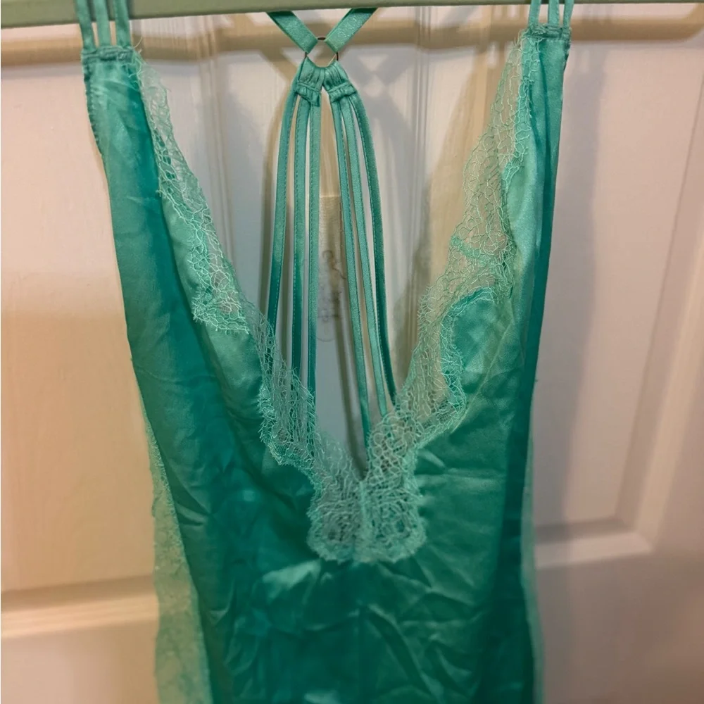 Victoria's Secret Aqua Satin Vintage Teddy Lingerie